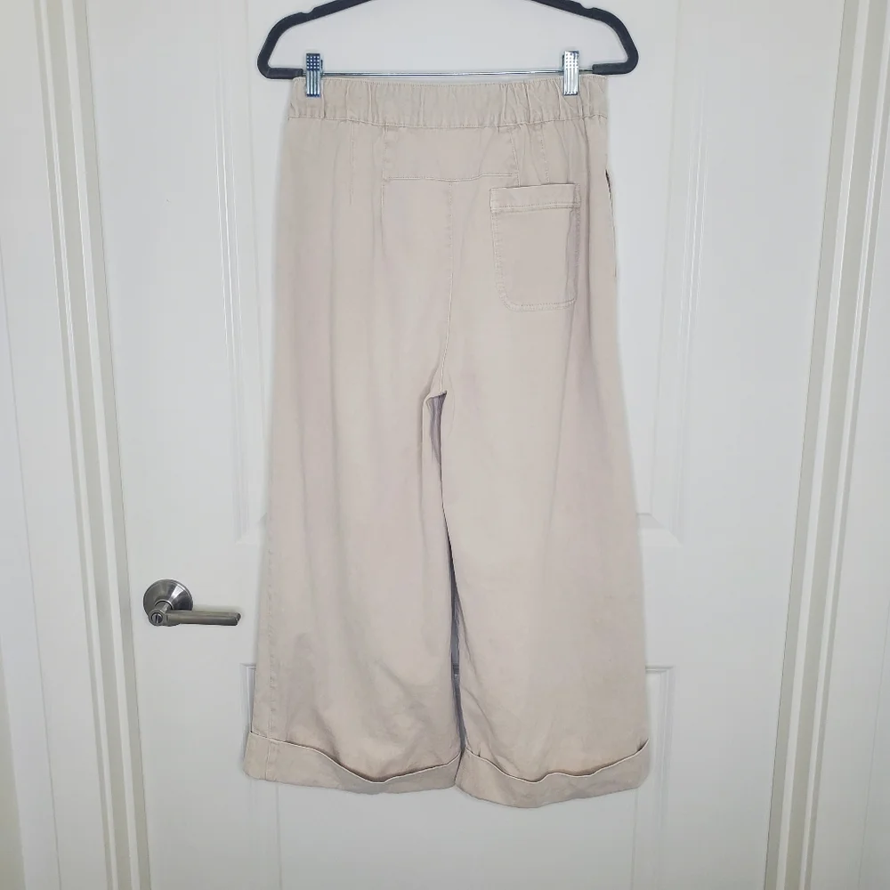 Free People After Love Cream White Mid Rise Slouchy Wide Leg Cuff Trouser Pants